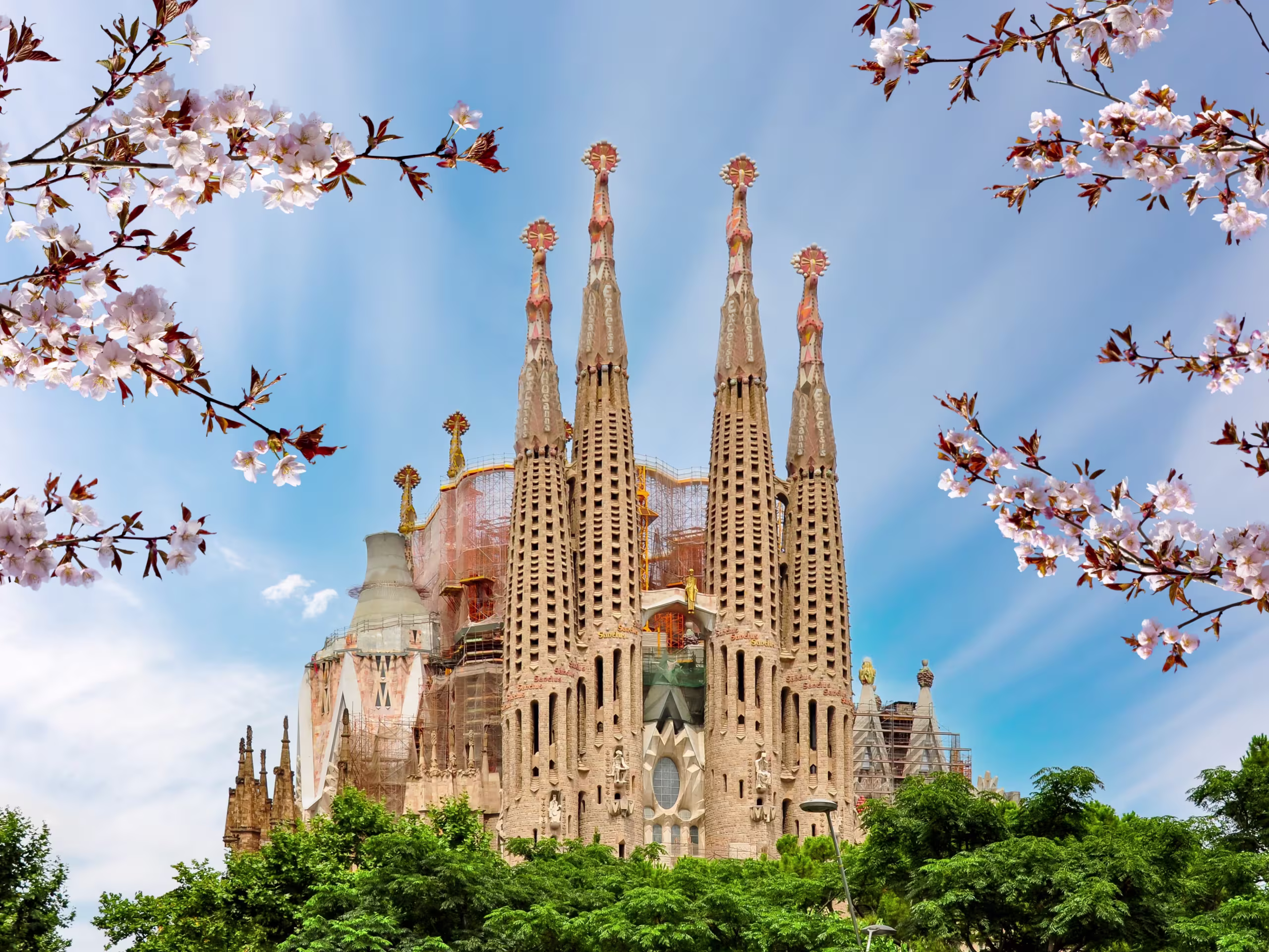 Sculpted facades and spires of the Sagrada Família, Barcelona