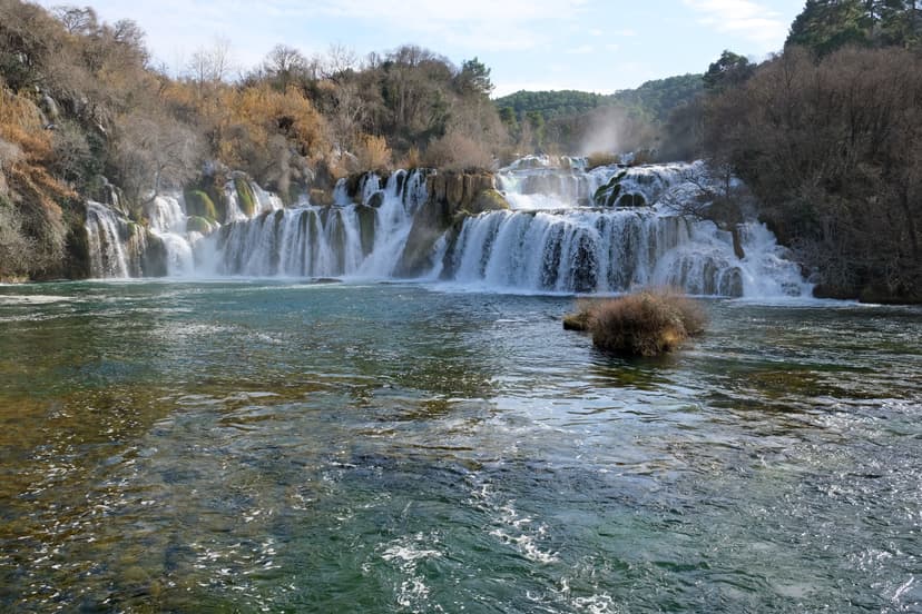 Skradinski buk waterfalls in winter, high water and russet banks, Krka National Park