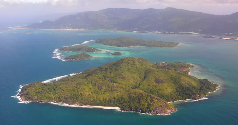 Aerial view of Sainte Anne Island and the marine park islets off Mahé's east coast