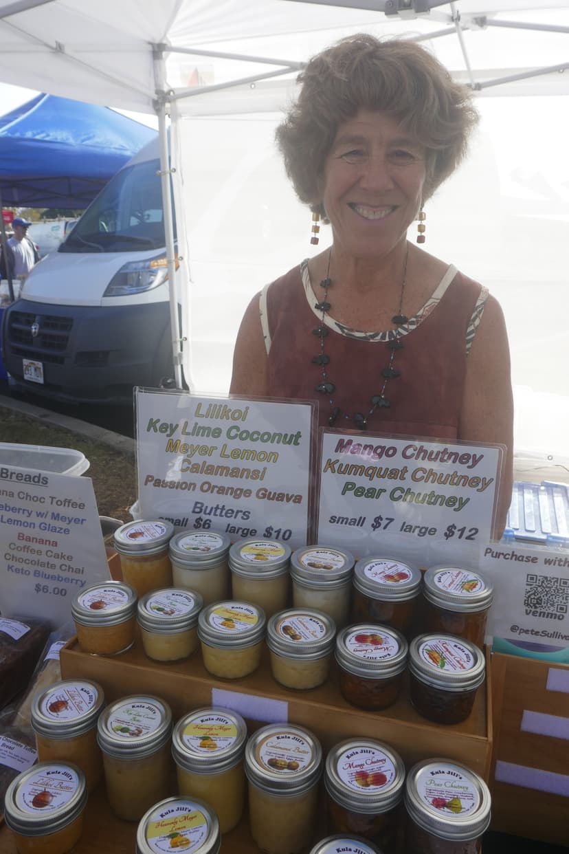 Stall of homemade Kula jams and butters at the Upcountry Farmers' Market, Maui