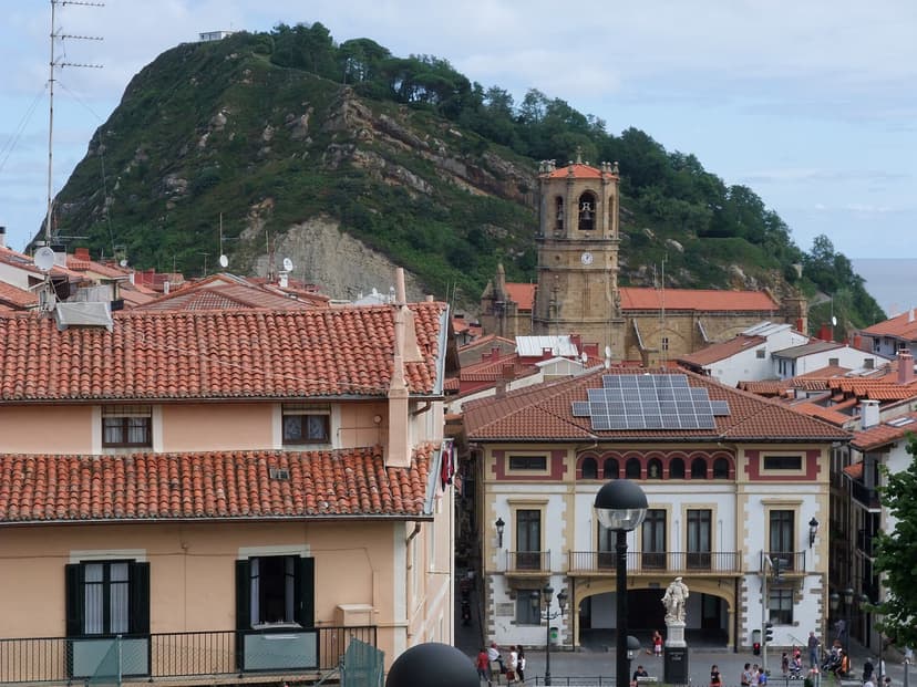 San Salvador church and the Mouse headland in Getaria, Gipuzkoa coast